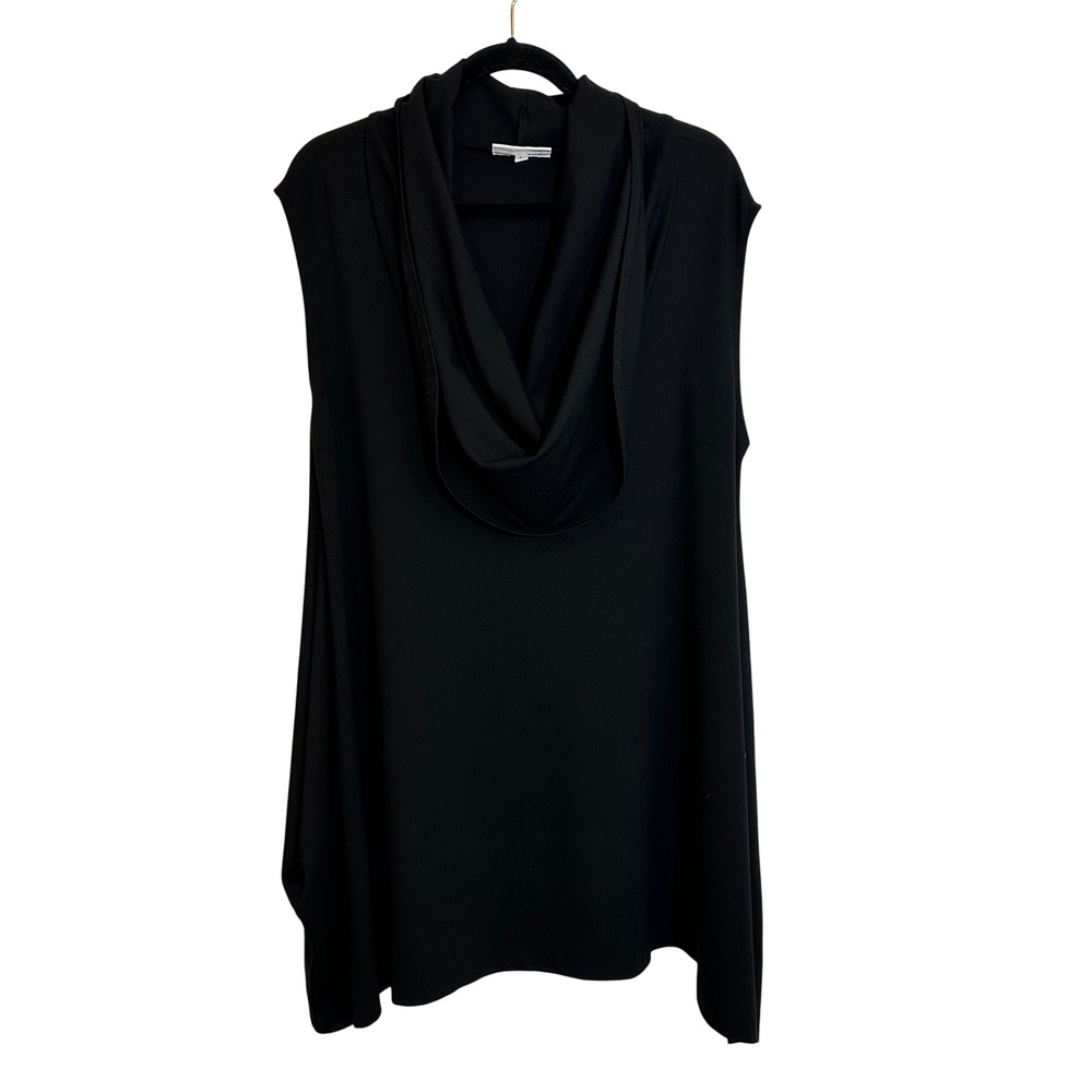 Bryn Walker‎ Modal Blend Cowl Neck Sleeveless Tunic Top Size L Black Lagenlook